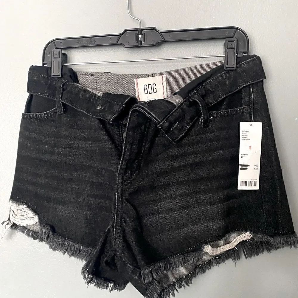 NWT BDG Cut Off Jean Shorts Black Button Fly Foldover Waist 27